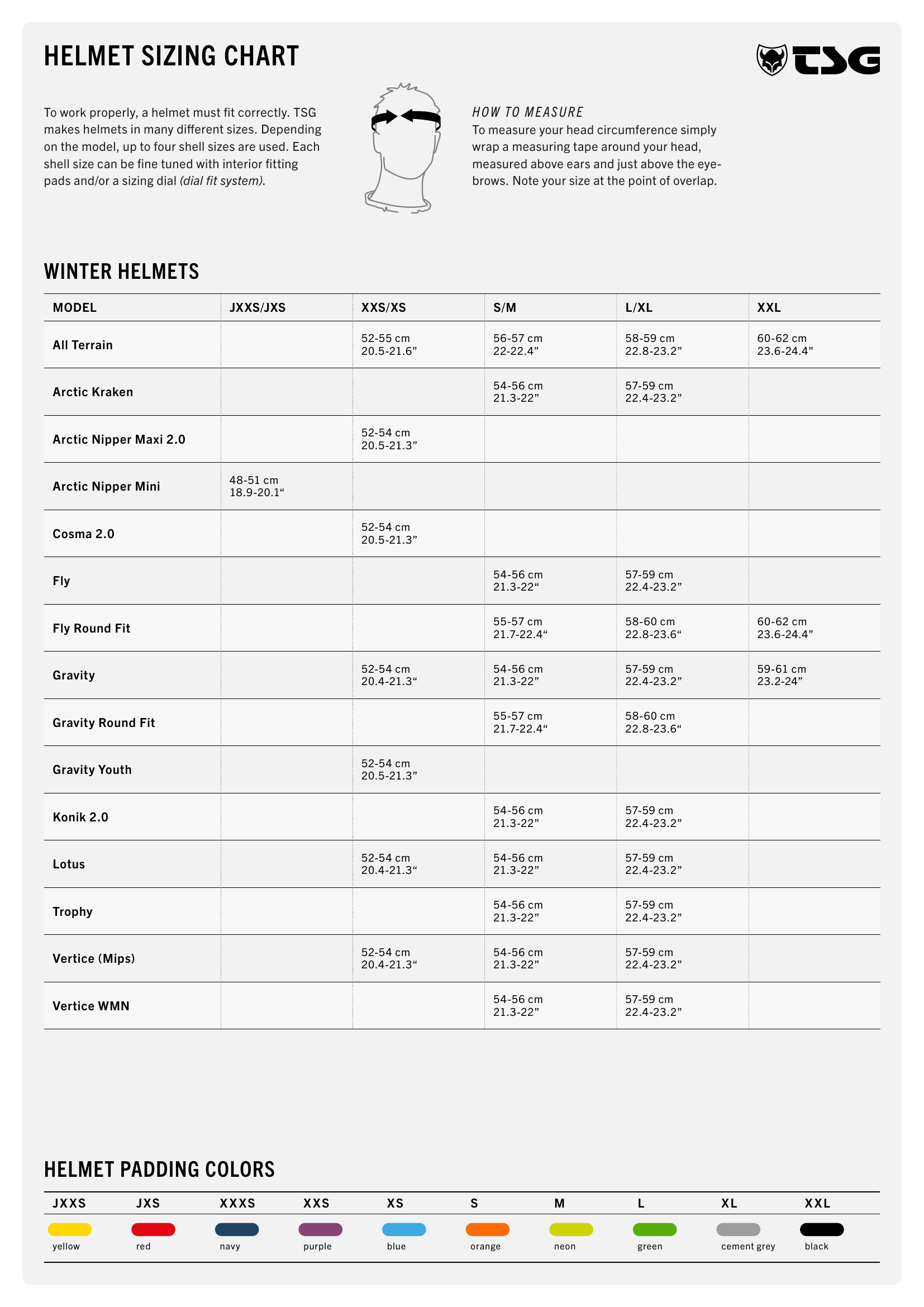 TSG Snow Helmet Sizing